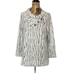 Chances R Grey Eyelash Button Cowl Neck Pullover Sweater M